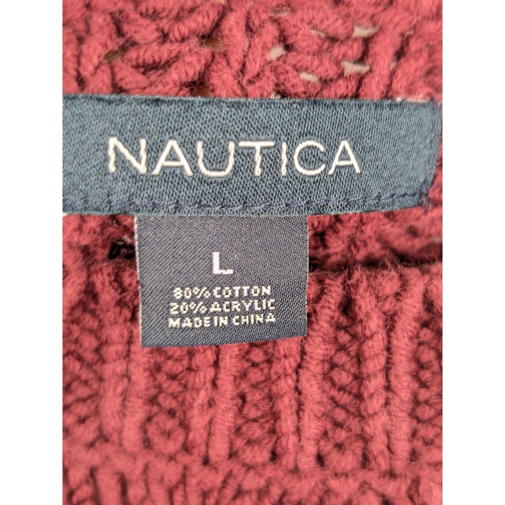 Nautica Cable Knit Heavyweight Crewneck Sweater Size L Maroon Cottagecore Granny - Picture 6 of 10